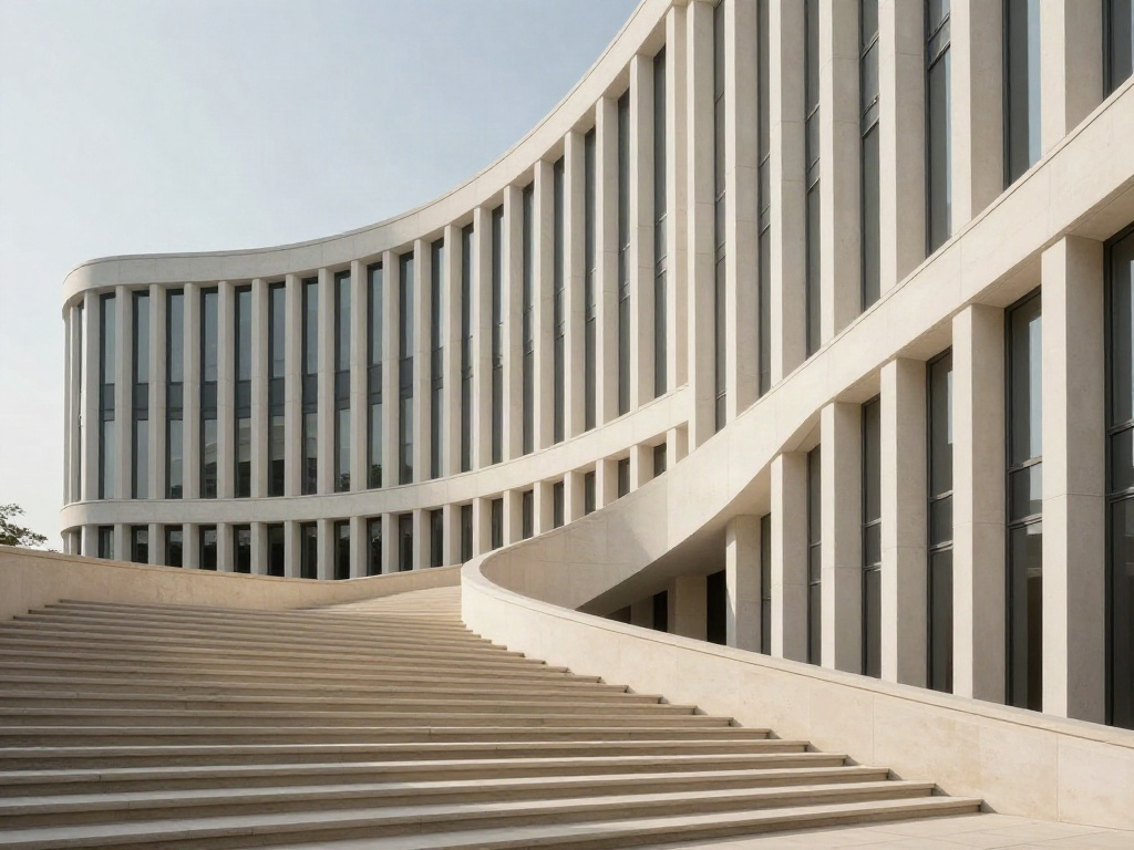 Sweeping architectural lines and ascending stone steps, a perspective on structure and progress